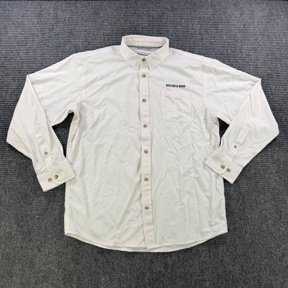 Poncho Outdoors White Long Sleeve Button Shirt Men Medium Regular Fit Embroidery - Picture 2 of 14